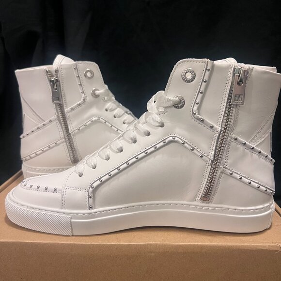 NWT ZADIG AND VOLTAIRE ZV1747 HIGH FLASH STUDDED SNEAKERS IN WHITE SZ 40 - Picture 8 of 14